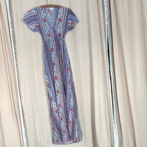 Patrons Of Peace Floral Tribal Boho Wrap-around Maxi Dress Hippie